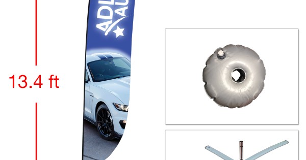 Large Feather Advertising Flag with Cross Base and Water Ring