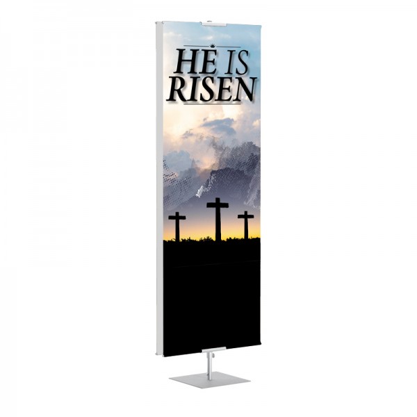Easter Three Crosses He is Risen Banner Stands