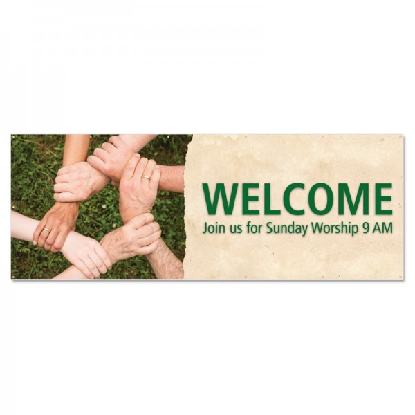 Welcome Hands Outdoor Vinyl Banner
