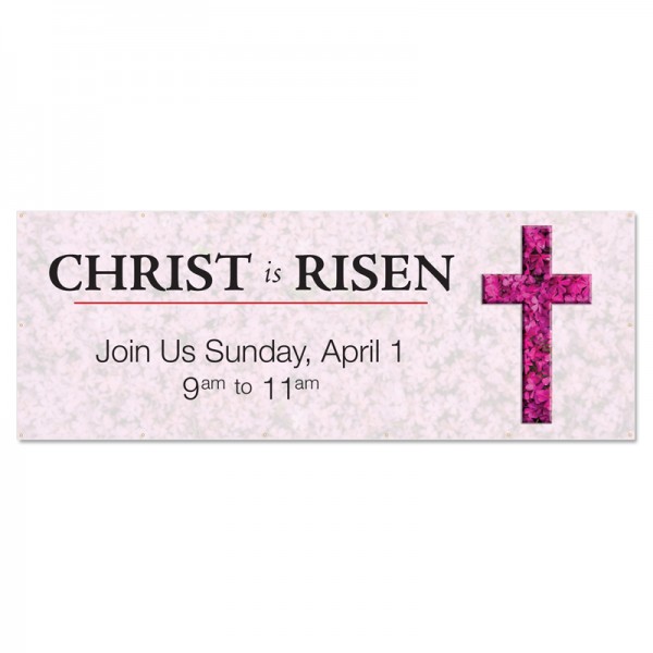 Easter Flower Cross Christ is Risen Outdoor Vinyl Banner