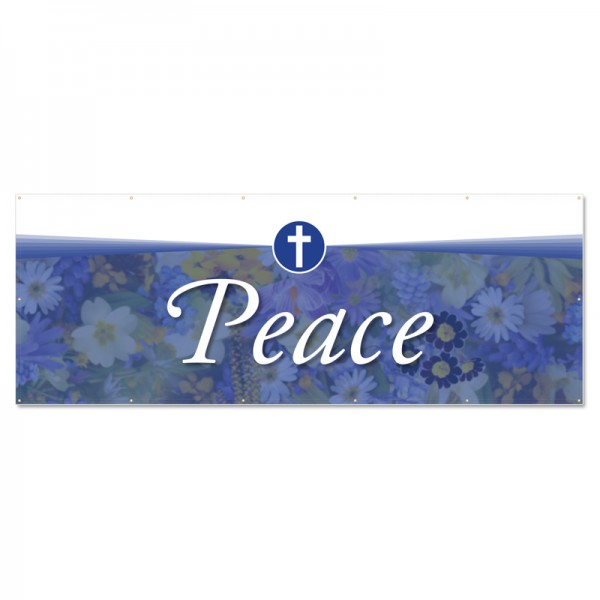 Praise Flowers 2 Blue Peace Outdoor Vinyl Banner