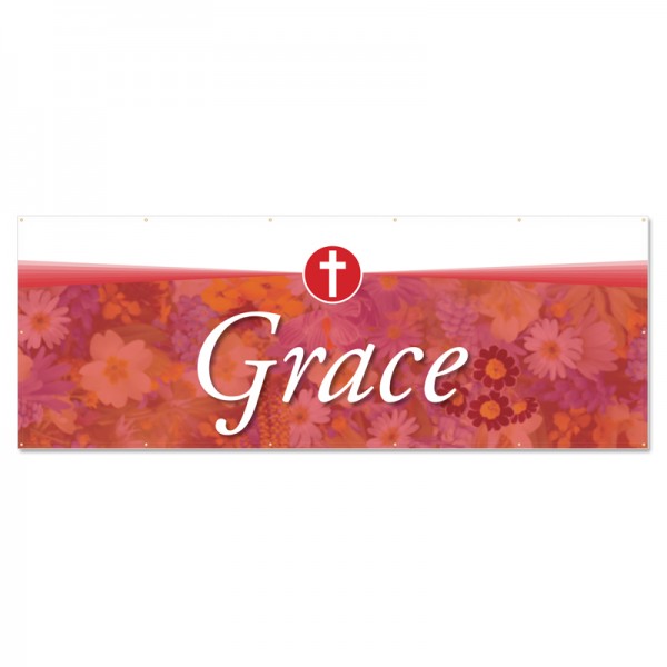 Praise Flowers 2 Red Grace Outdoor Vinyl Banner