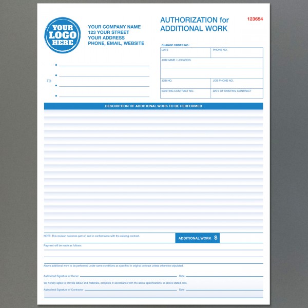 Authorization for additional work
