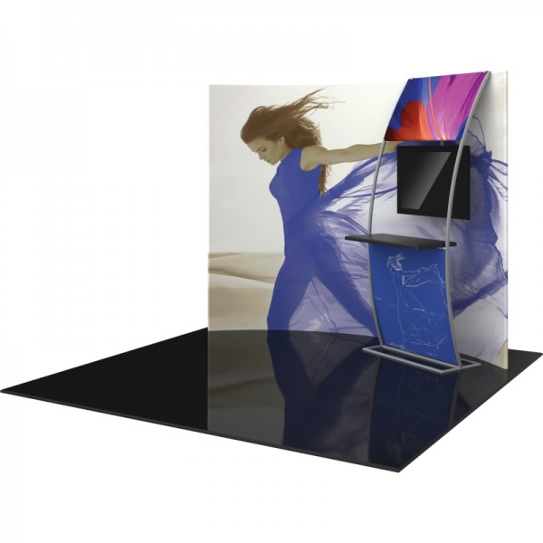 10FT Horizontally Curved Fabric Trade Show Display with Large Stand-off Shelf and Monitor Mount