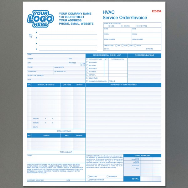 HVAC Service Order Invoice Form