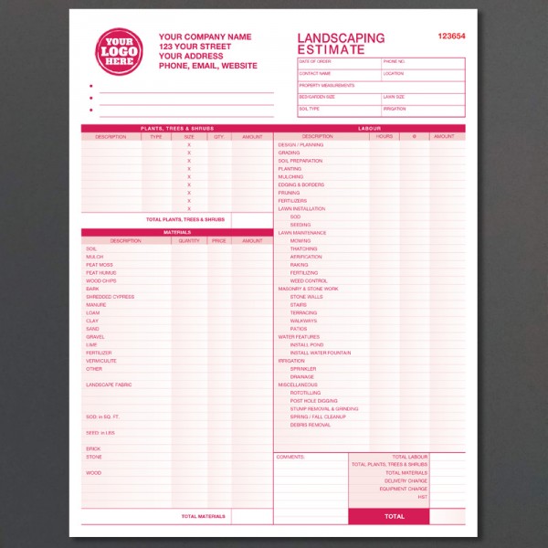 Landscaping Estimate Forms Landscaping Estimate Forms