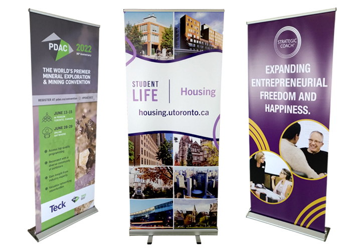 Three different pull-up banner stands
